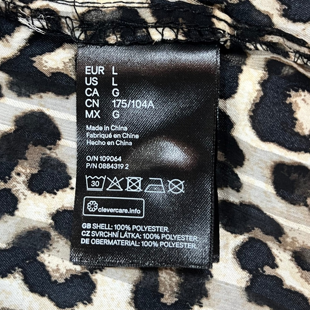 H&M Leopard Print Sheer Blouse Womens L Brown Mock Neck Long Sleeve Chic Office - Picture 9 of 12